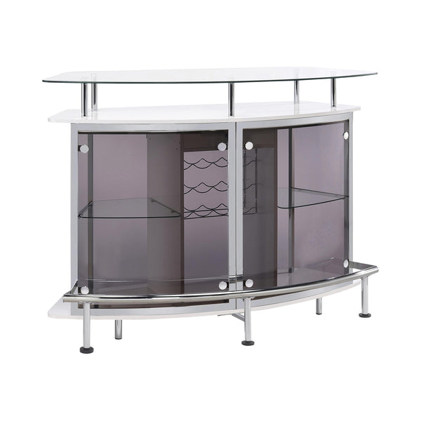 Coaster Furniture Gideon 182235 Crescent Shaped Glass Top Bar Unit With Drawer IMAGE 1