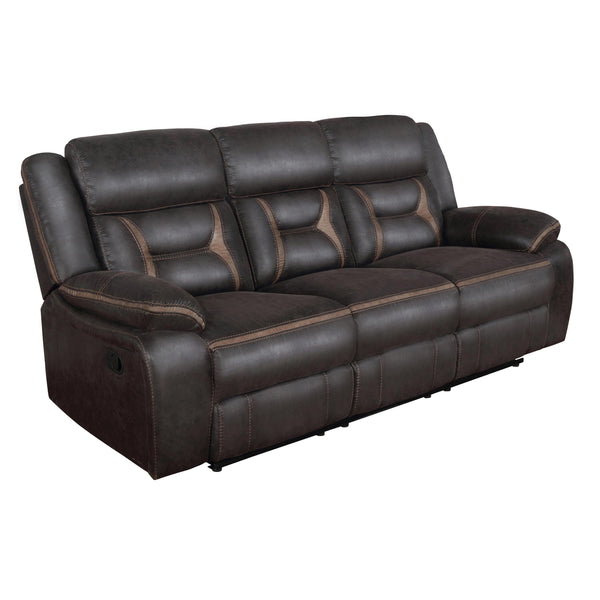 Coaster Furniture Greer 651354 Upholstered Tufted Back Motion Sofa - Dark Brown IMAGE 1