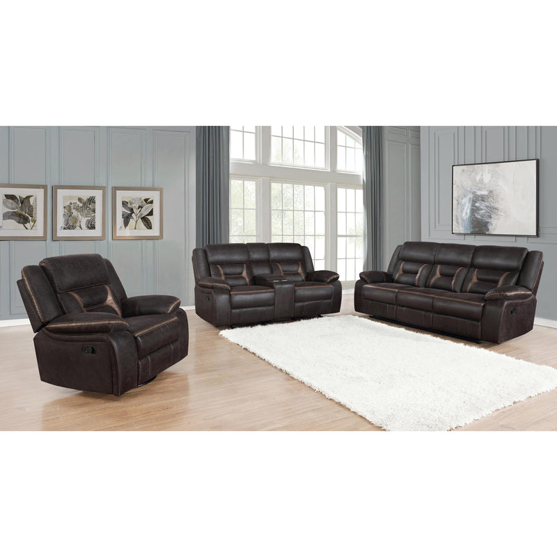 Coaster Furniture Greer 651356 Upholstered Tufted Back Glider Recliner - Dark Brown IMAGE 2