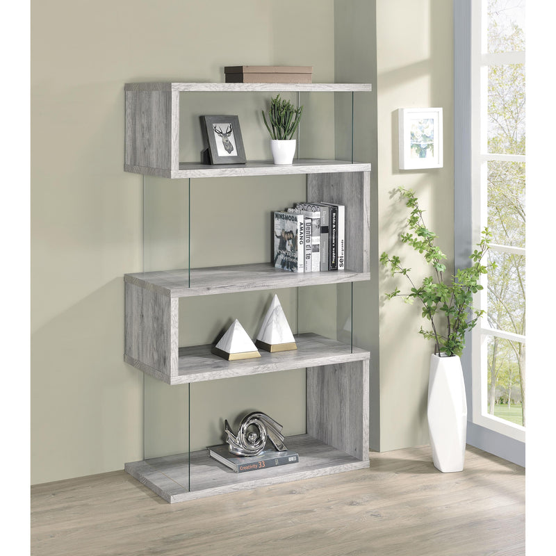 Coaster Furniture Emelle 802340 4-Shelf Bookcase With Glass Panels - Grey Driftwood IMAGE 2