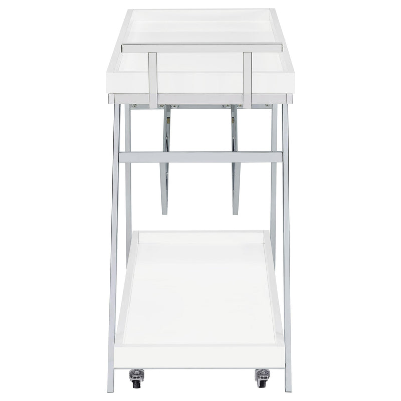 Coaster Furniture Kinney 181024 2-Tier Bar Cart with Storage Drawer - White High Gloss/Chrome IMAGE 8