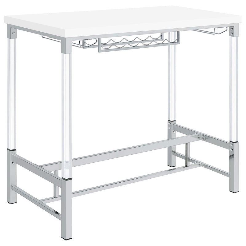 Coaster Furniture Norcrest 182101 Pub Height Bar Table with Acrylic Legs and Wine Storage - White High Gloss IMAGE 1