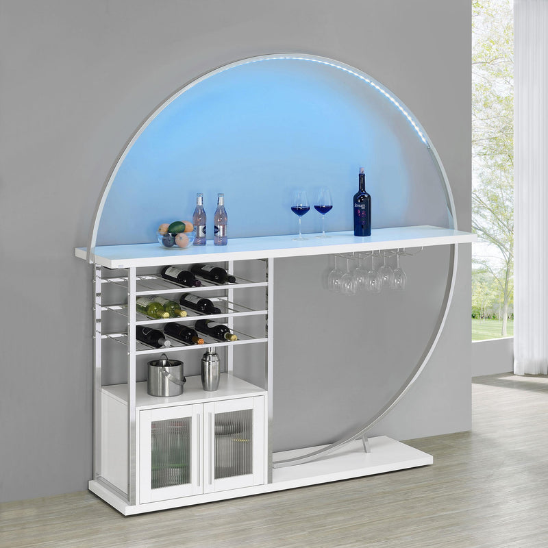 Coaster Furniture Risley 182798 2-Door Circular LED Home Bar with Wine Storage - White High Gloss IMAGE 3