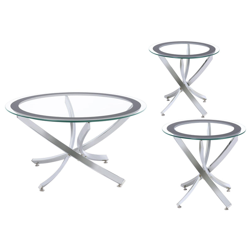 Coaster Furniture Brooke 702588-SET 3-piece Round Glass Top Coffee Table Set - Chrome IMAGE 1