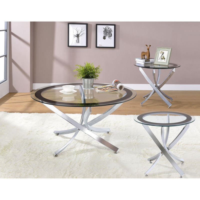 Coaster Furniture Brooke 702588-SET 3-piece Round Glass Top Coffee Table Set - Chrome IMAGE 2