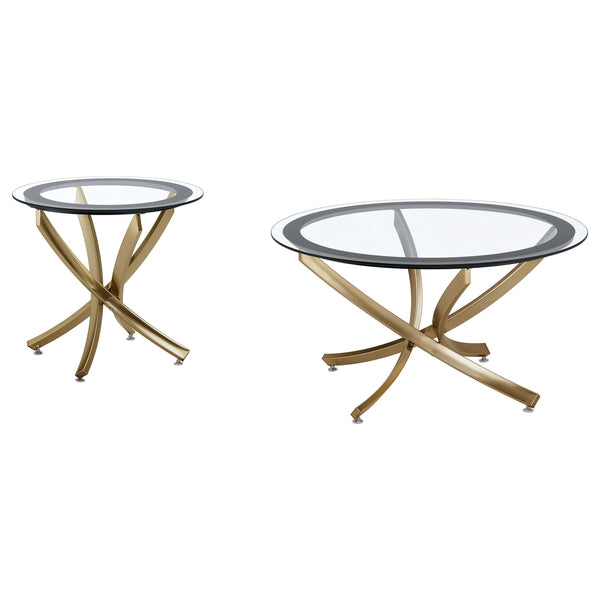 Coaster Furniture Brooke 707888-S2 2-piece Round Glass Top Coffee Table Set - Brass IMAGE 1