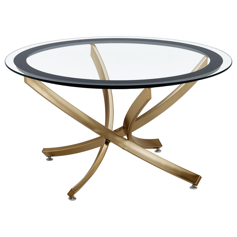 Coaster Furniture Brooke 707888-S2 2-piece Round Glass Top Coffee Table Set - Brass IMAGE 4